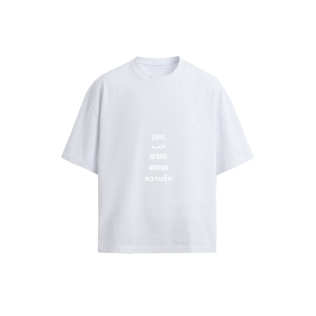 Love Tee black oversized t-shirt — LOVE written in 5 languages — LOVE DIFFERENT multicultural streetwear