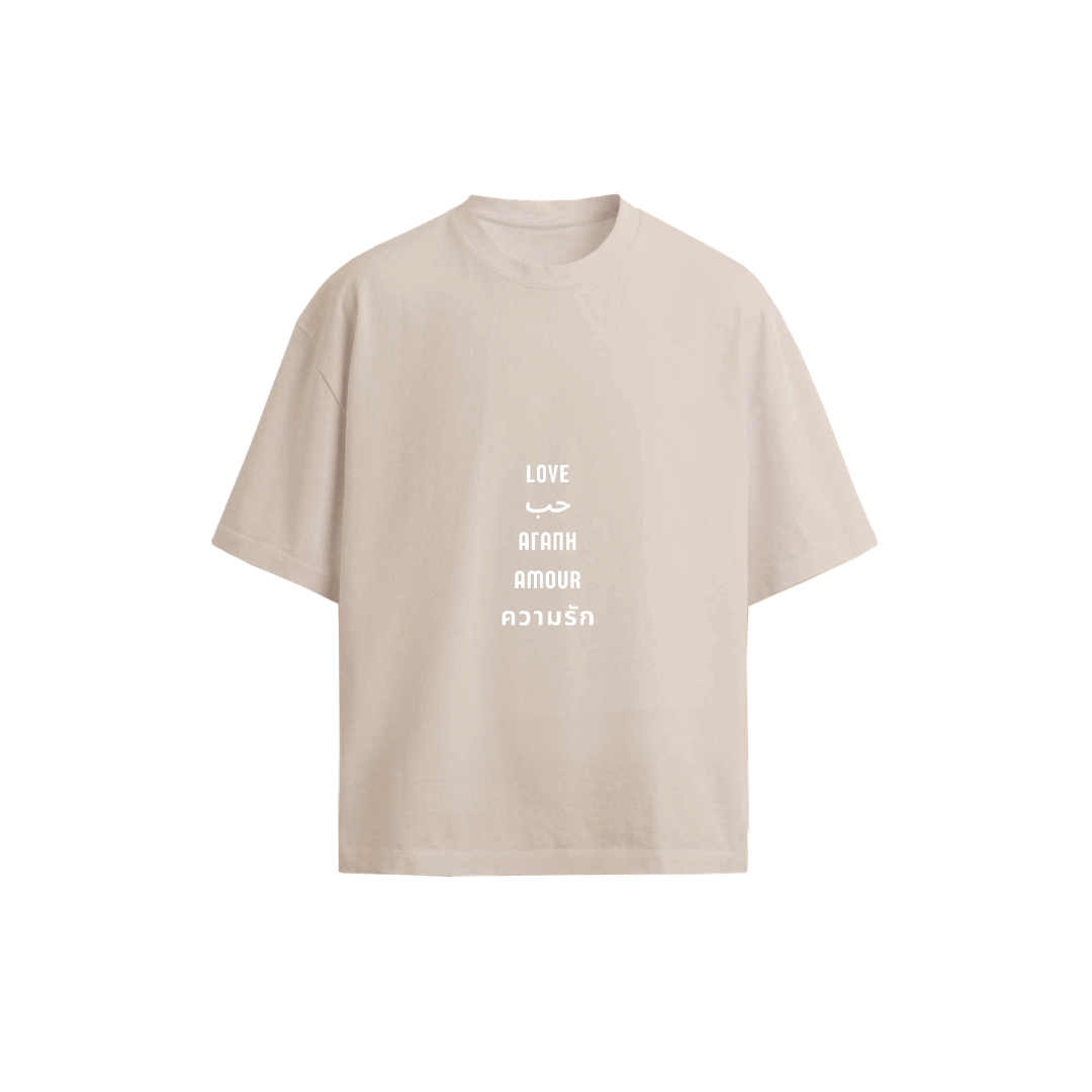 Love Tee black oversized t-shirt — LOVE written in 5 languages — LOVE DIFFERENT multicultural streetwear