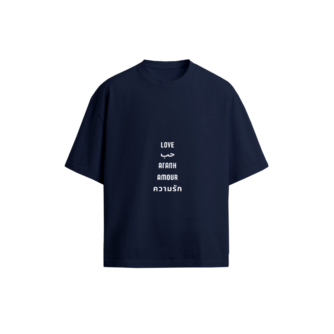 Love Tee black oversized t-shirt — LOVE written in 5 languages — LOVE DIFFERENT multicultural streetwear