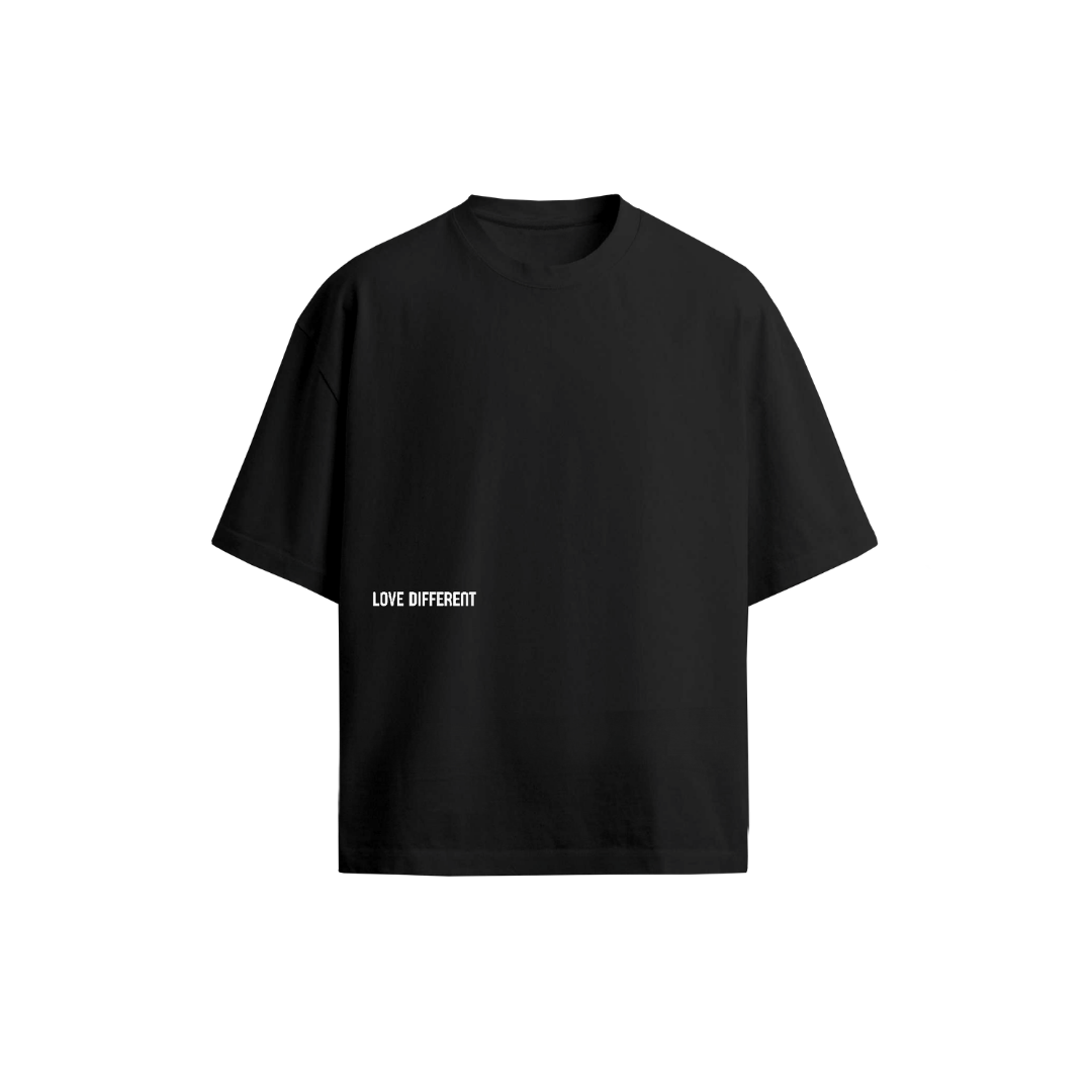 Wear The World Tee black oversized t-shirt — LOVE DIFFERENT signature streetwear