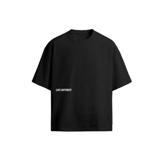 Wear The World Tee black oversized t-shirt — LOVE DIFFERENT signature streetwear